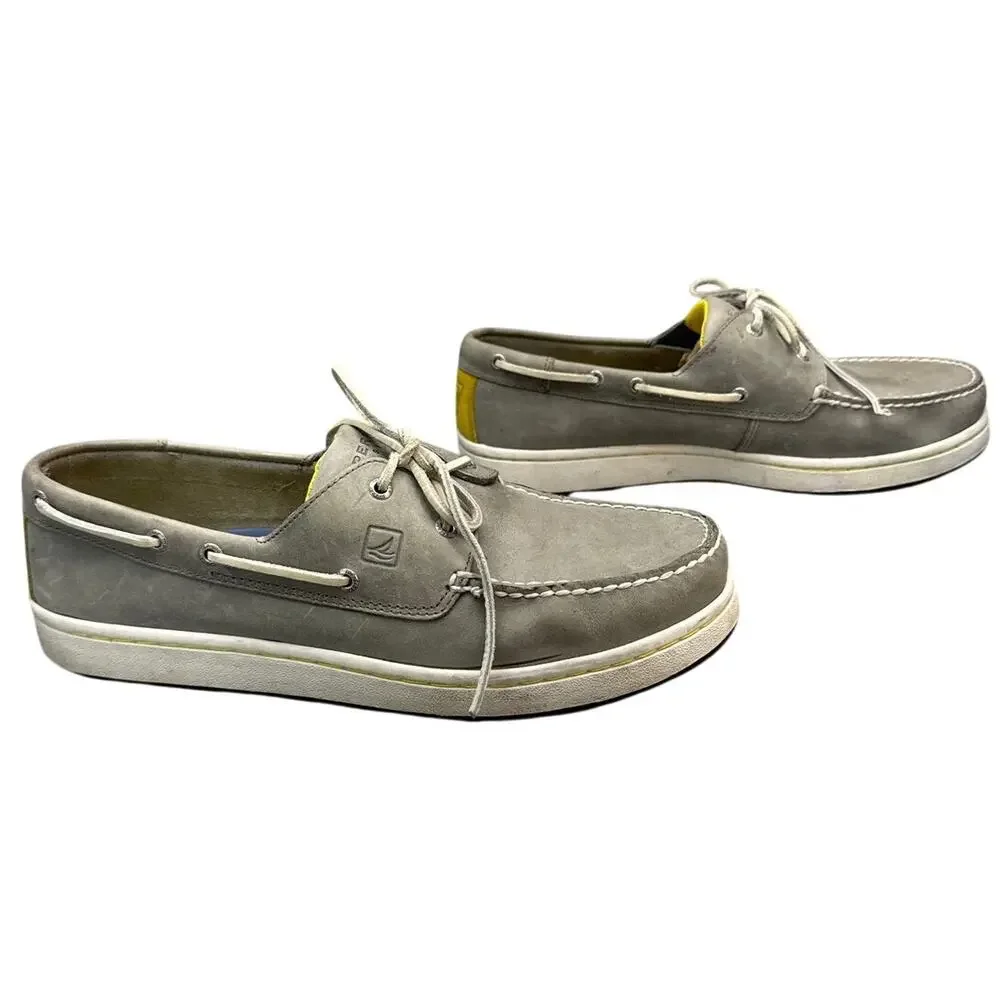 Sperry Top-Sider Grey Leather Slip On Boat Deck Loafer Men 13